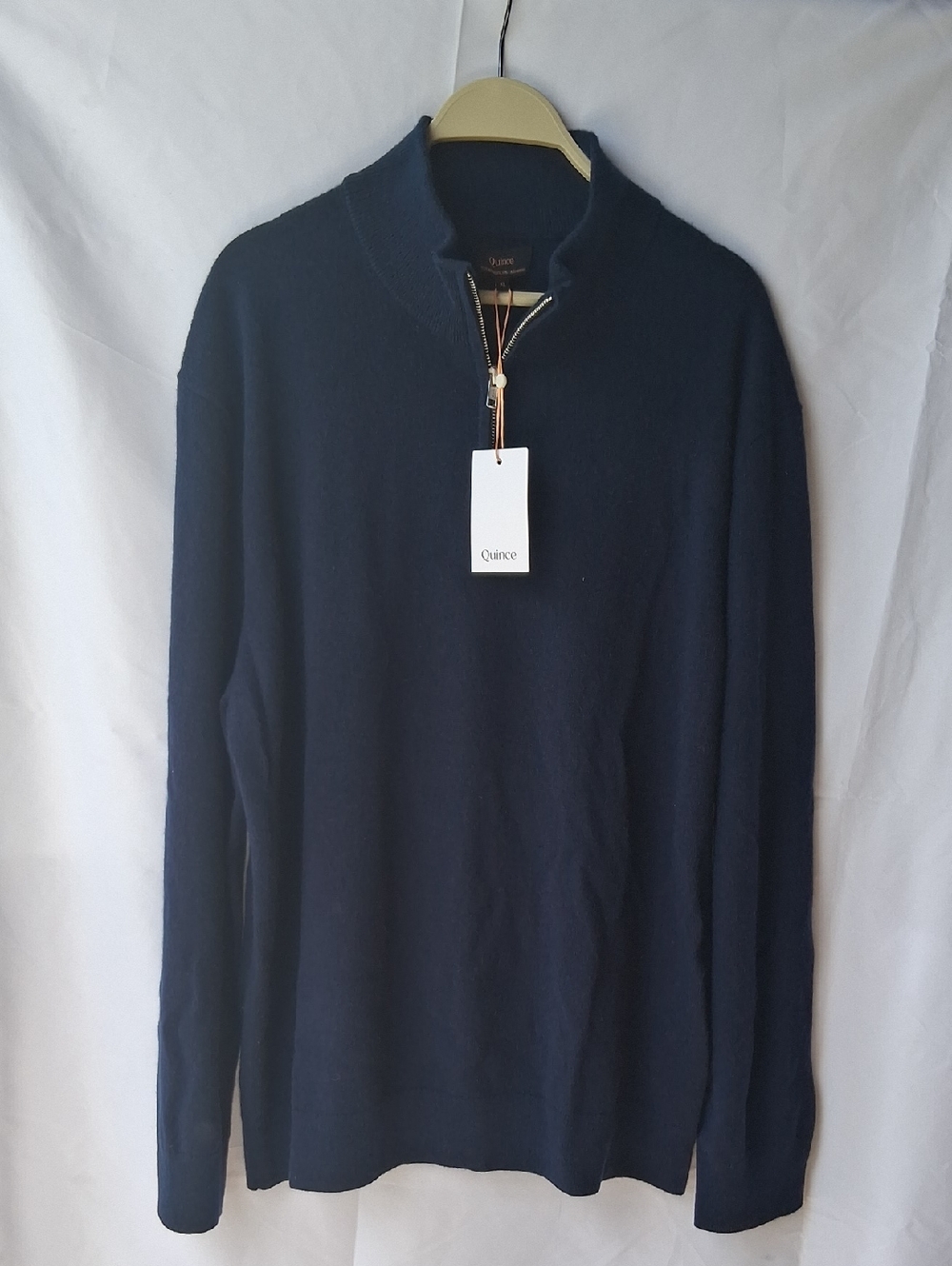 Quince 100% Mongolian Cashmere Quarter Zip Sweater Tru Navy XL